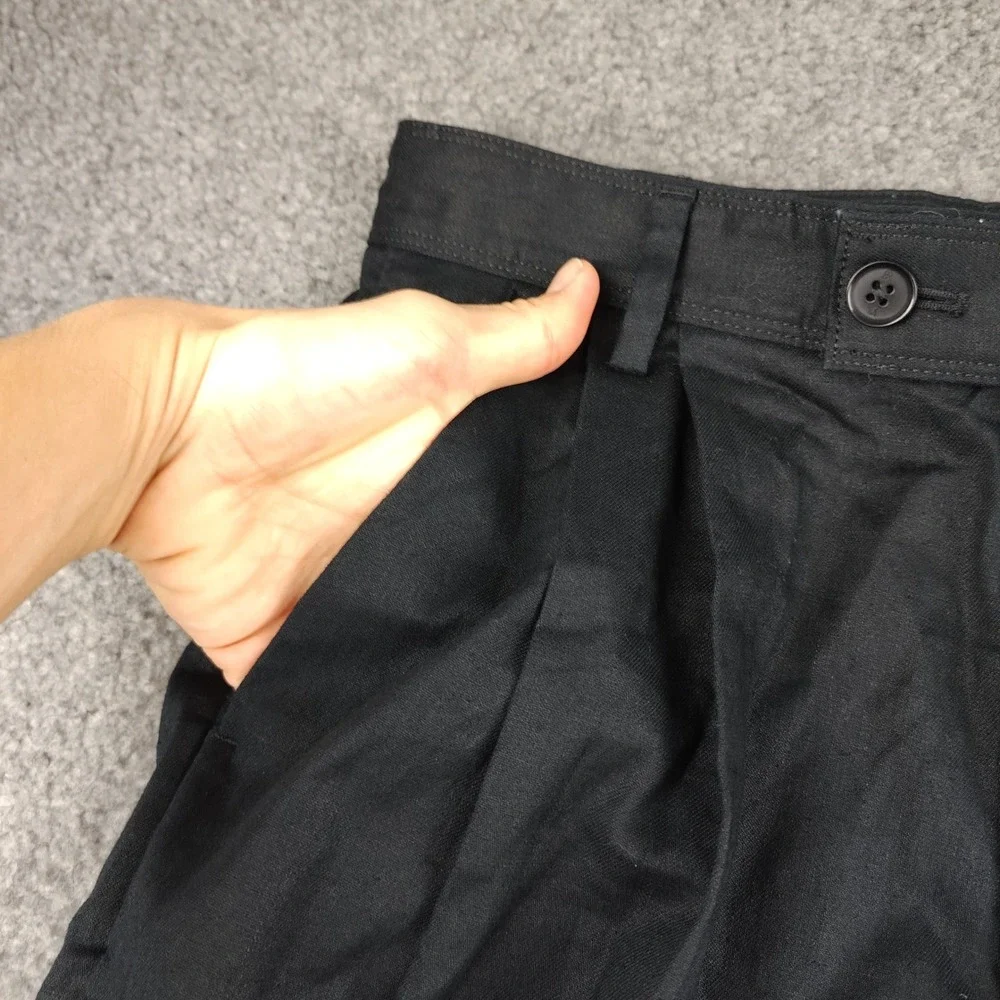 Banana Republic Pants Sz 12P Linen Blend Black Pleated Wide Leg Stretch EUC
